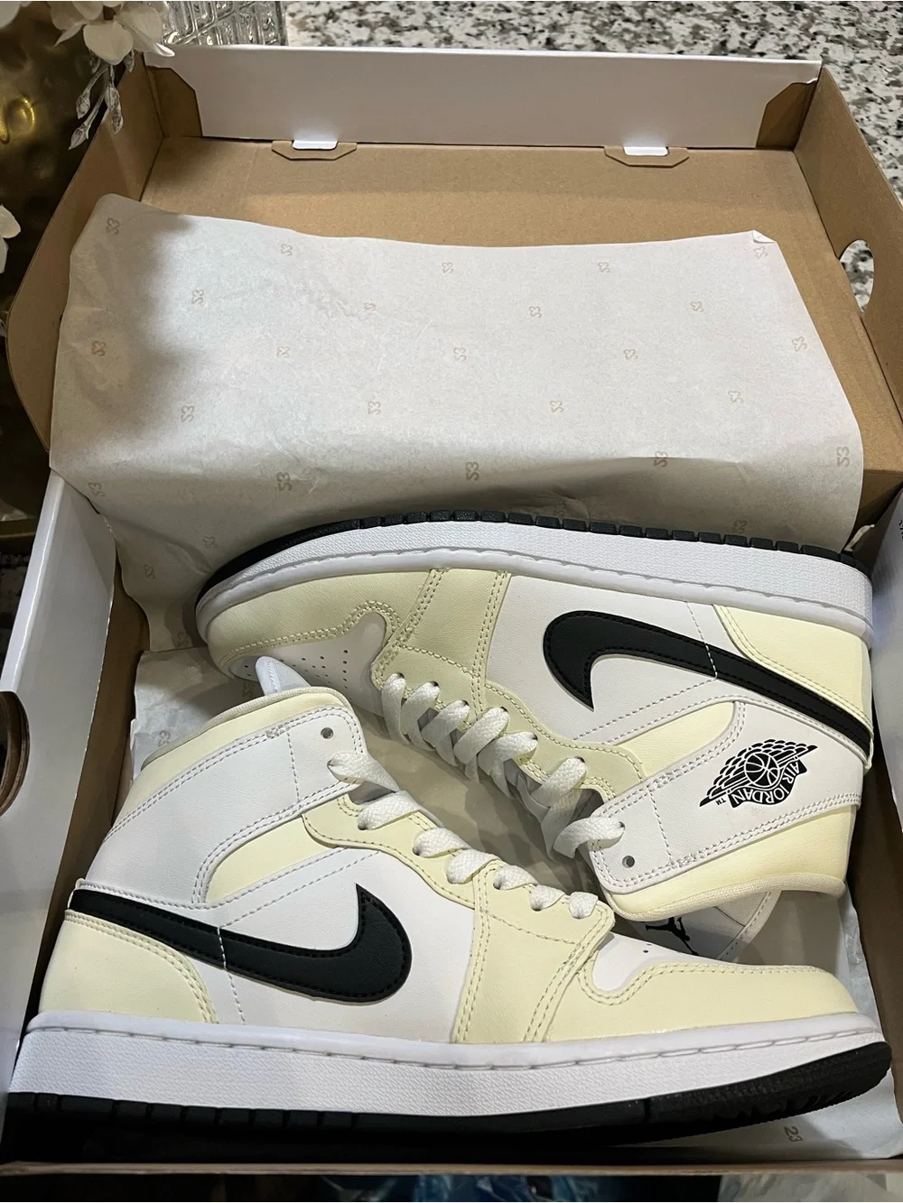 Jordan 1 Mid White, Cream & Black Swoosh